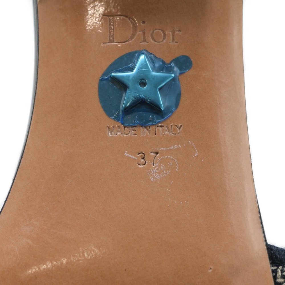 12688 - Christian Dior Dway Heeled Slide Dark Blue Embroidered Cotton Size 37 - Picture 7 of 8